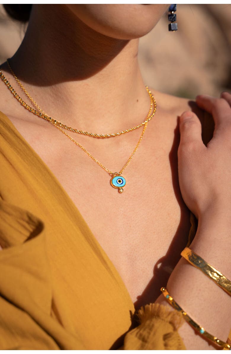 Ottoman Hands Alara Evil Eye Pendant Necklace, Alternate, color, Light Blue