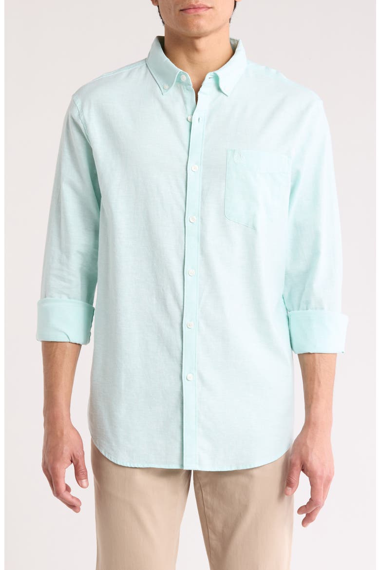 Linen Blend Woven Solid Button-Down Shirt, Main, color, BLUE TINT