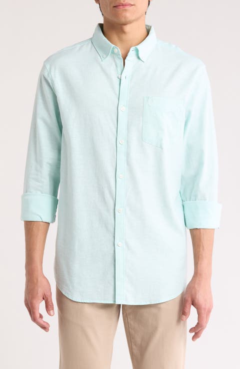 Linen Blend Woven Solid Button-Down Shirt