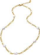 Argento Vivo Sterling Silver Imitation Pearl Figaro Chain Necklace