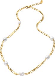 Argento Vivo Sterling Silver Imitation Pearl Figaro Chain Necklace
