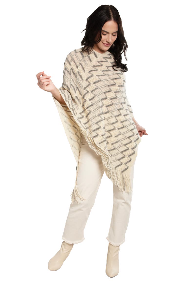 Chevron Tassel Poncho, Alternate, color, IVORY