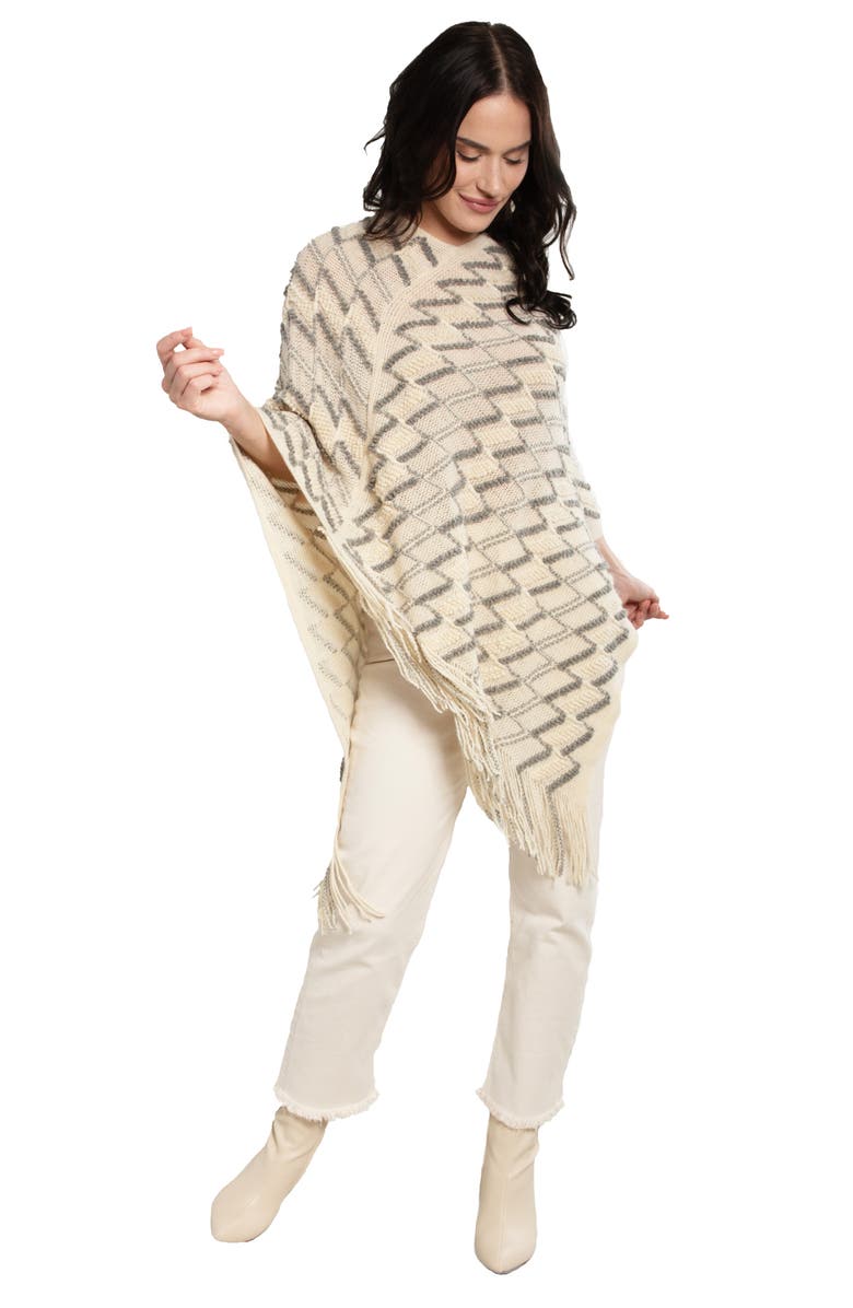 SAACHI Chevron Tassel Poncho, Alternate, color, Ivory