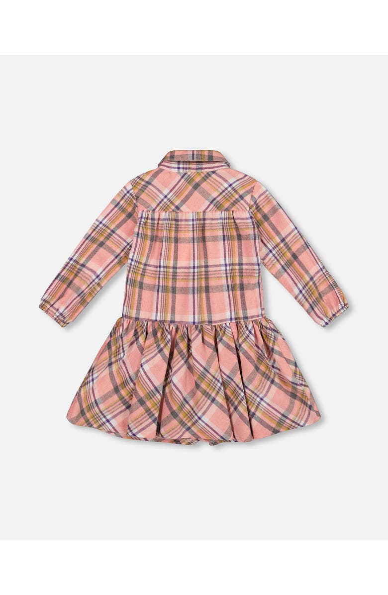 Deux par Deux Shirt Plaid Dress with Frill, Alternate, color, Pink, Yellow And Gray