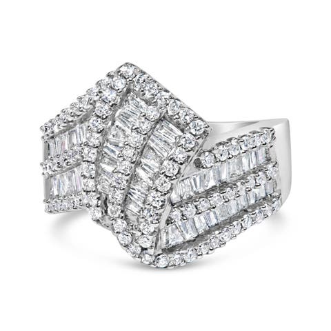 14K White Gold 1-1/2 Cttw Diamond Bypass Cocktail Ring Band