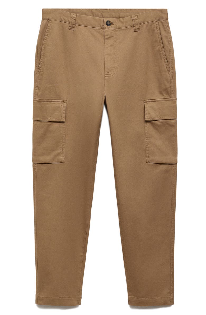 MANGO Regular Fit Flat Front Twill Cargo Pants, Alternate, color, Medium Brown
