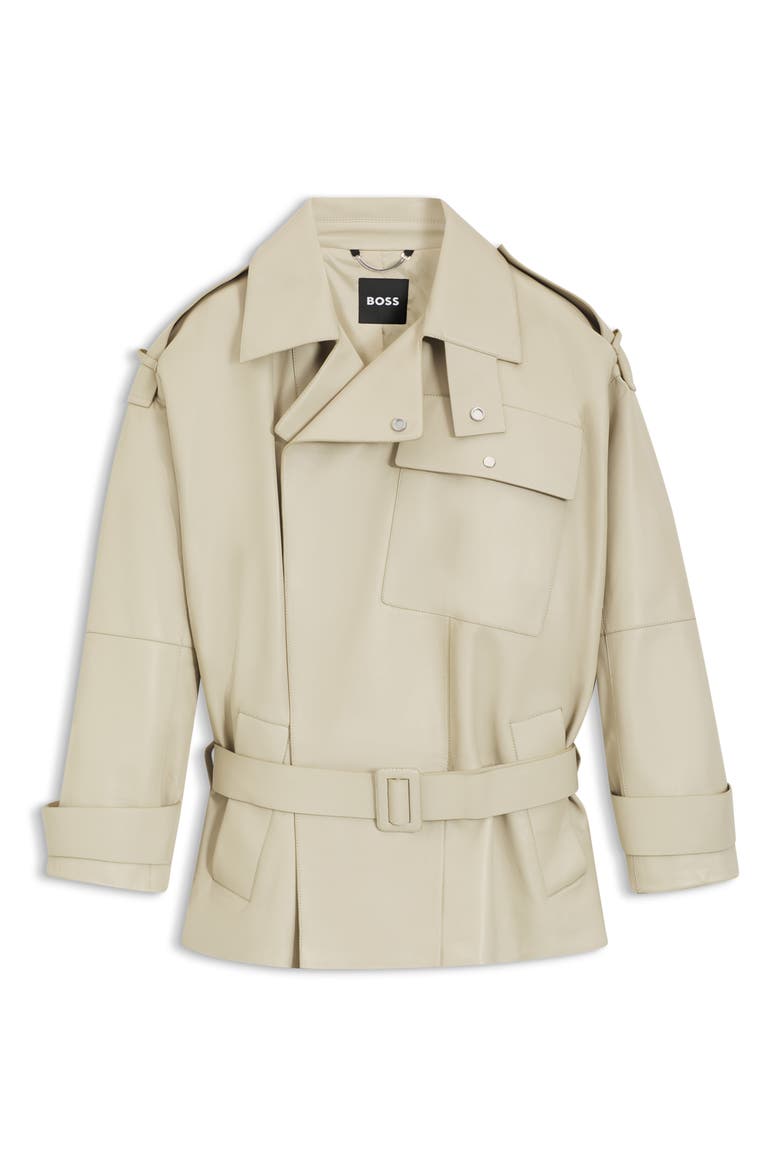 Satila Short Leather Trench Coat, Alternate, color, PUMICE