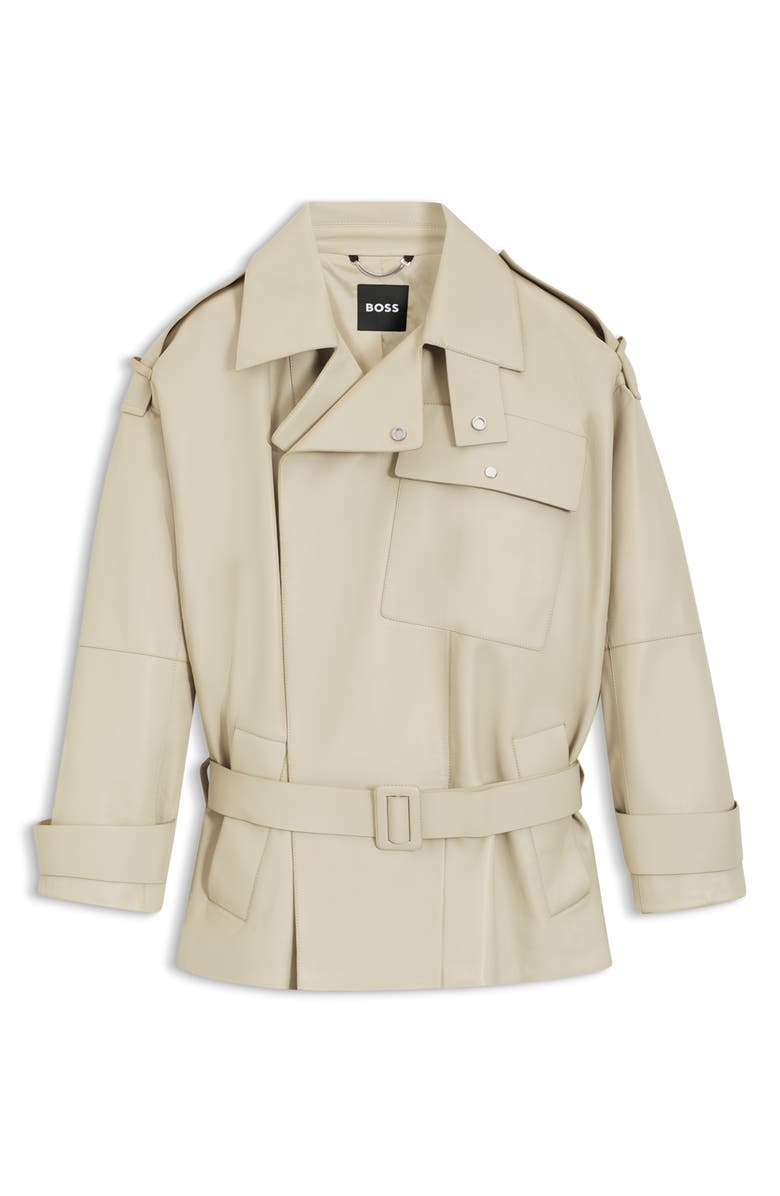 BOSS Satila Short Leather Trench Coat, Alternate, color, Pumice