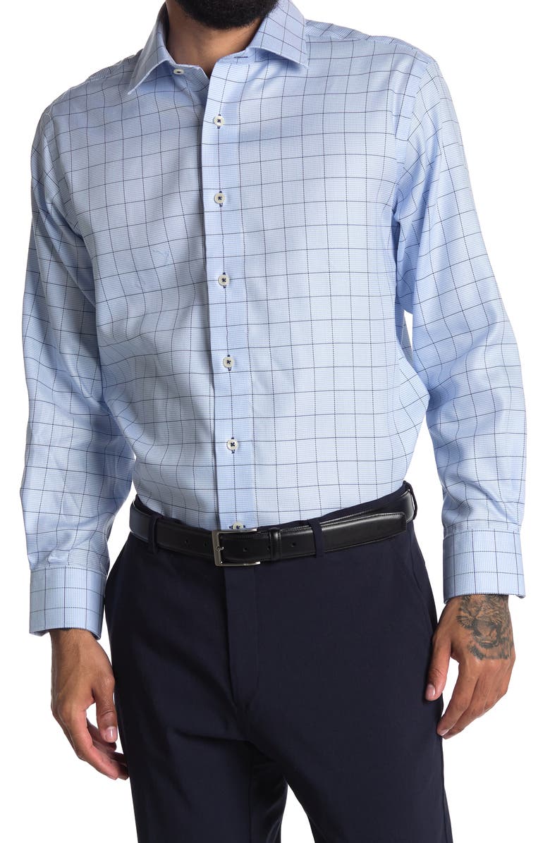 Lorenzo Uomo Oxford Windowpane Trim Fit Dress Shirt, Alternate, color, Light Blue