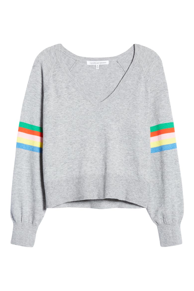 Hazel Rainbow Stripe Sweater, Alternate, color, LIGHT HEATHER GREY