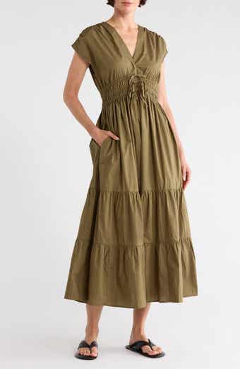 V-Neck Cotton Midi Dress