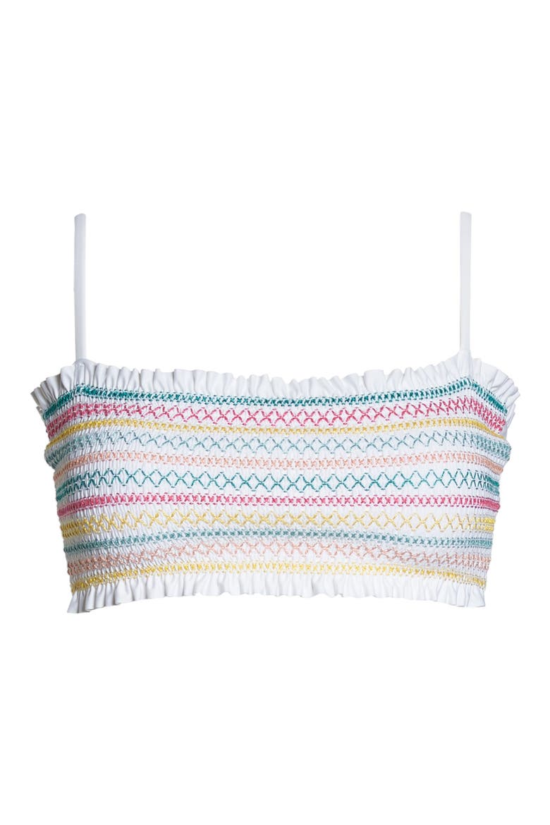 Crystal Cover Smocked Bandeau Bikini Top, Alternate, color, WHITE