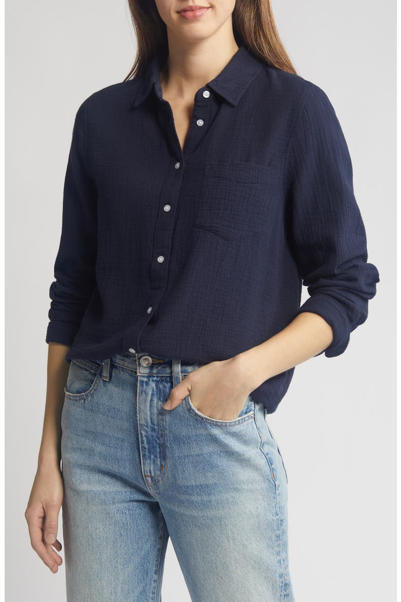 Casual Gauze Button-Up Shirt, Main, color, NAVY BLAZER