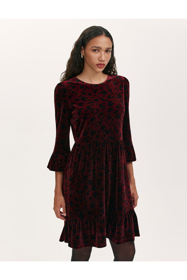 Cammie Velvet Short Dress, Alternate, color, Burgundy Animal