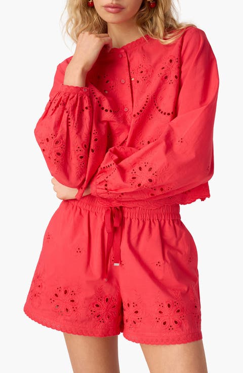 Kalena Embroidered Eyelet Long Sleeve Cotton Top