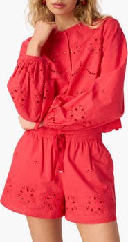 CAMI NYC Kalena Embroidered Eyelet Long Sleeve Cotton Top