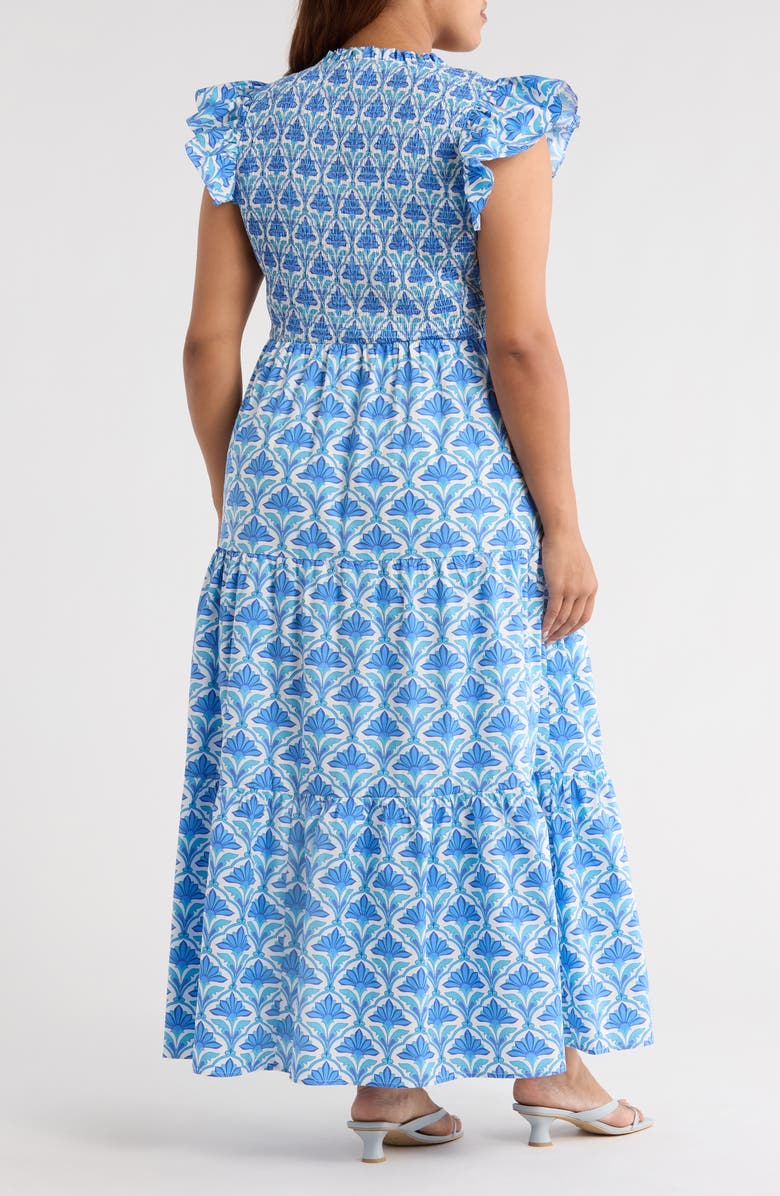 SUGARLIPS Sunfire Geo Floral Print Cotton Maxi Dress, Alternate, color, Blue/ White