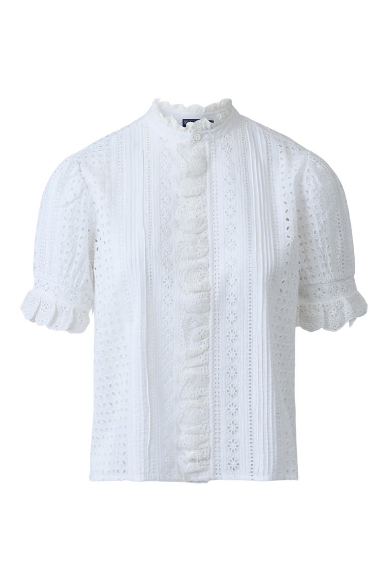 Cotton Eyelet Button-Up Shirt, Alternate, color, WHITE