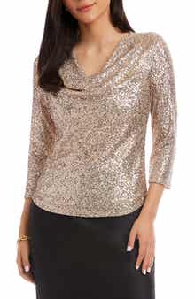 Sequin Drape Neck Top