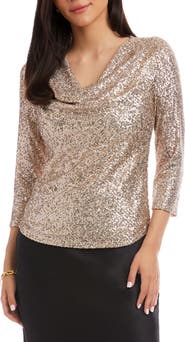 Karen Kane Sequin Drape Neck Top