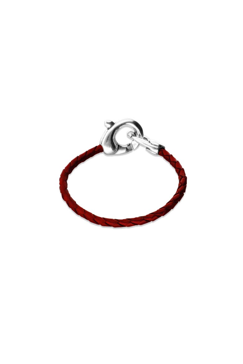 Red Leather Strap With Interlocking Carabiner Detail, Alternate, color, Silver