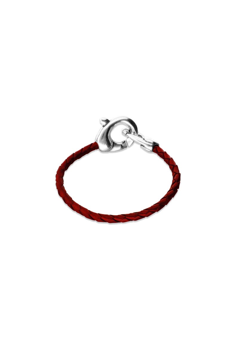 UNODE50 Red leather strap with interlocking carabiner detail, Alternate, color, Silver