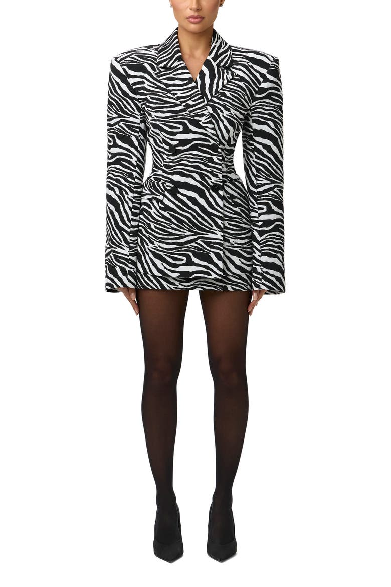 Jacquard Double Breasted Blazer, Alternate, color, BLACK/ WHITE
