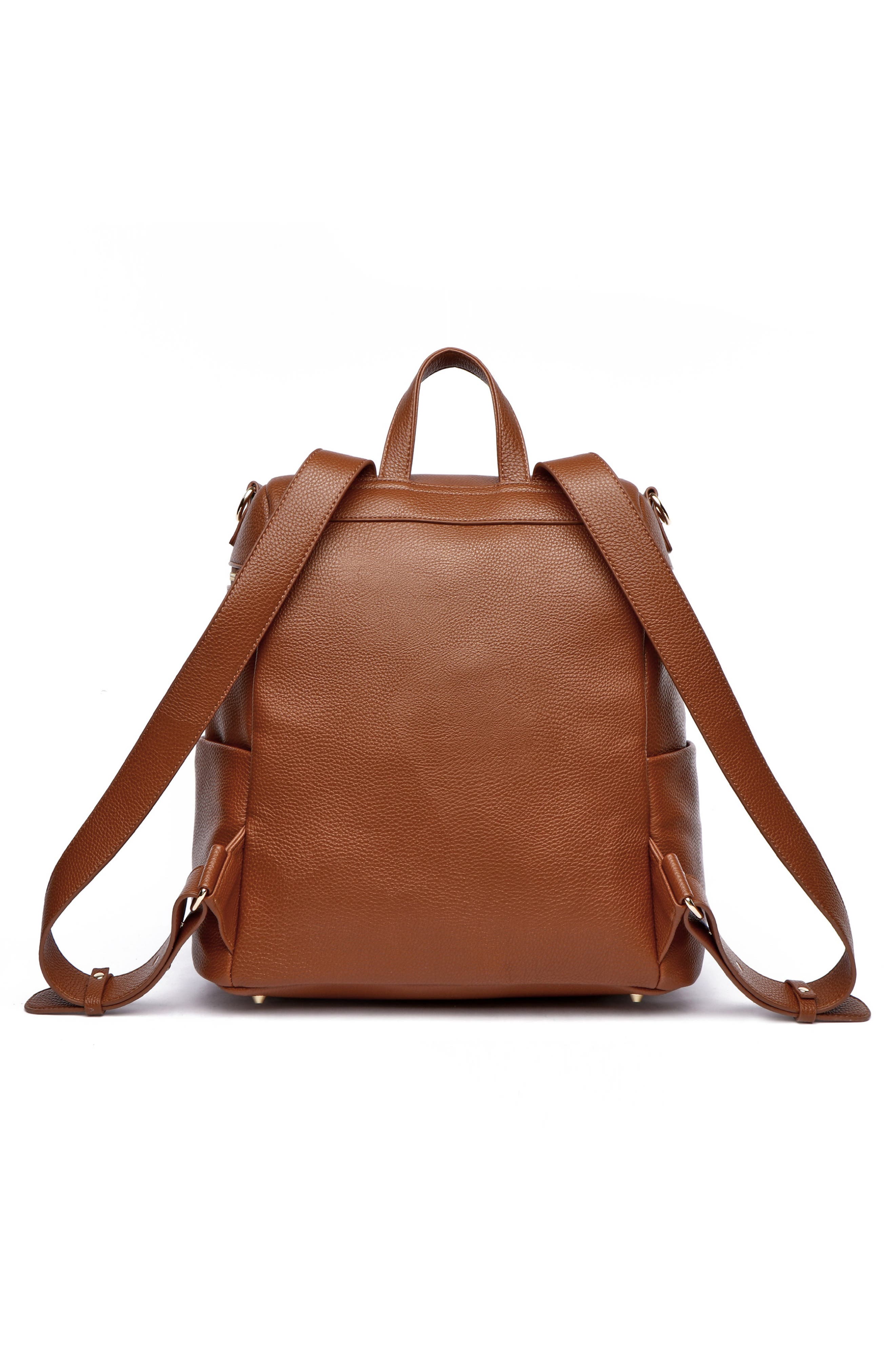 Luli Bebé Monaco Faux Leather Diaper Backpack, Alternate, color, Caramel Brown