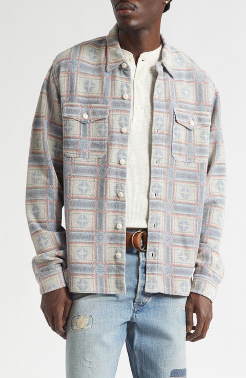 Reverse Print Terry Cloth Button-Up Work Shirt