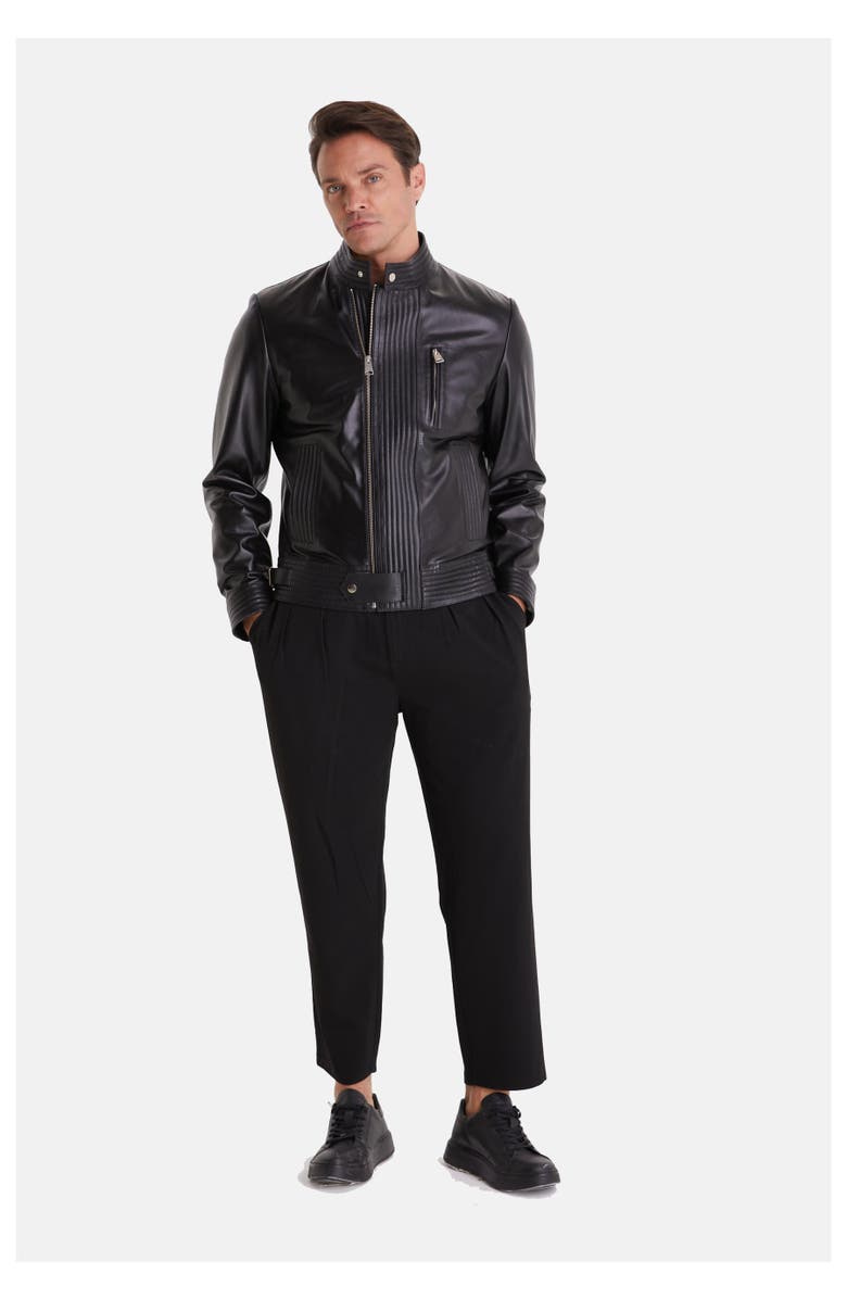 Furniq UK Stanley Leather Jacket, Alternate, color, Black