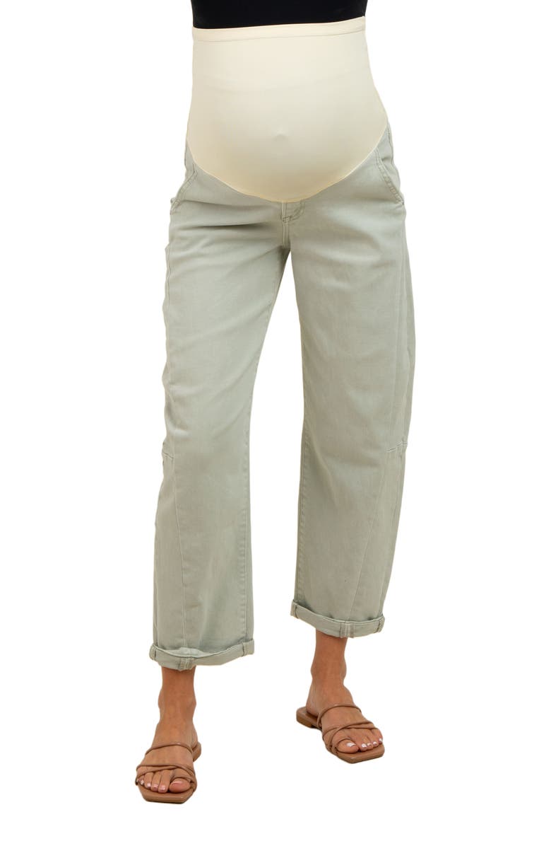PinkBlush Rolled Cuff Barrel Leg Maternity Jeans, Alternate, color, Light Olive