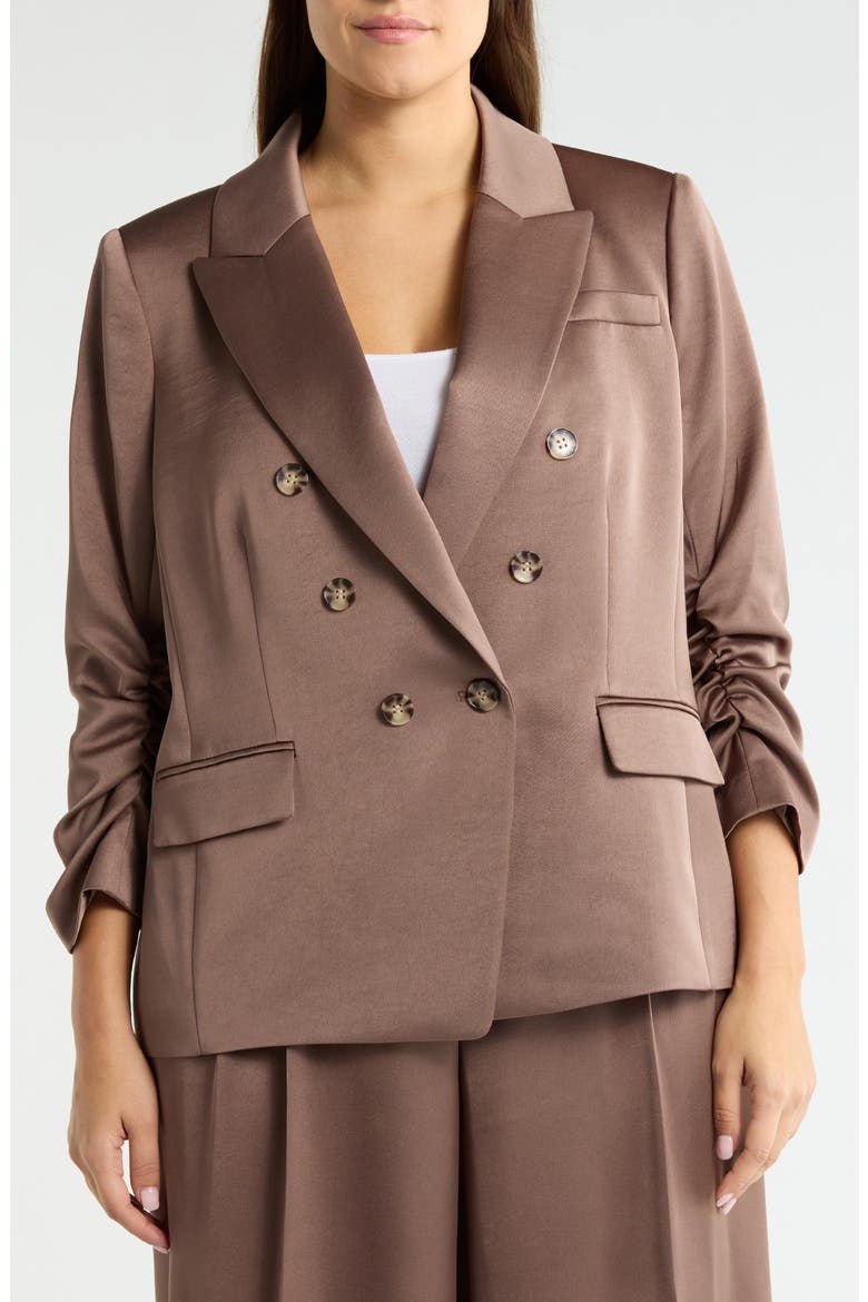 Double Breasted Satin Blazer, Alternate, color, MOCHA