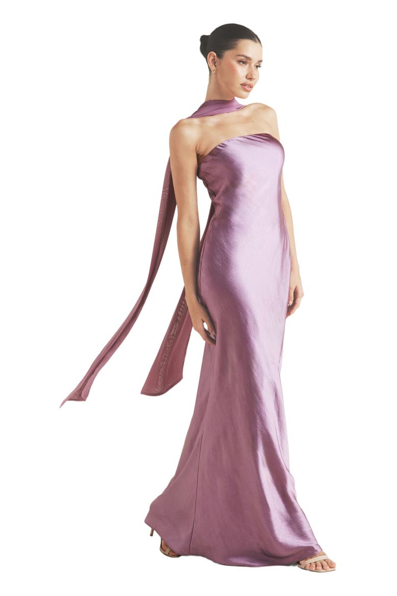 Bandeau Satin Bridesmaid Dress, Alternate, color, Orchid