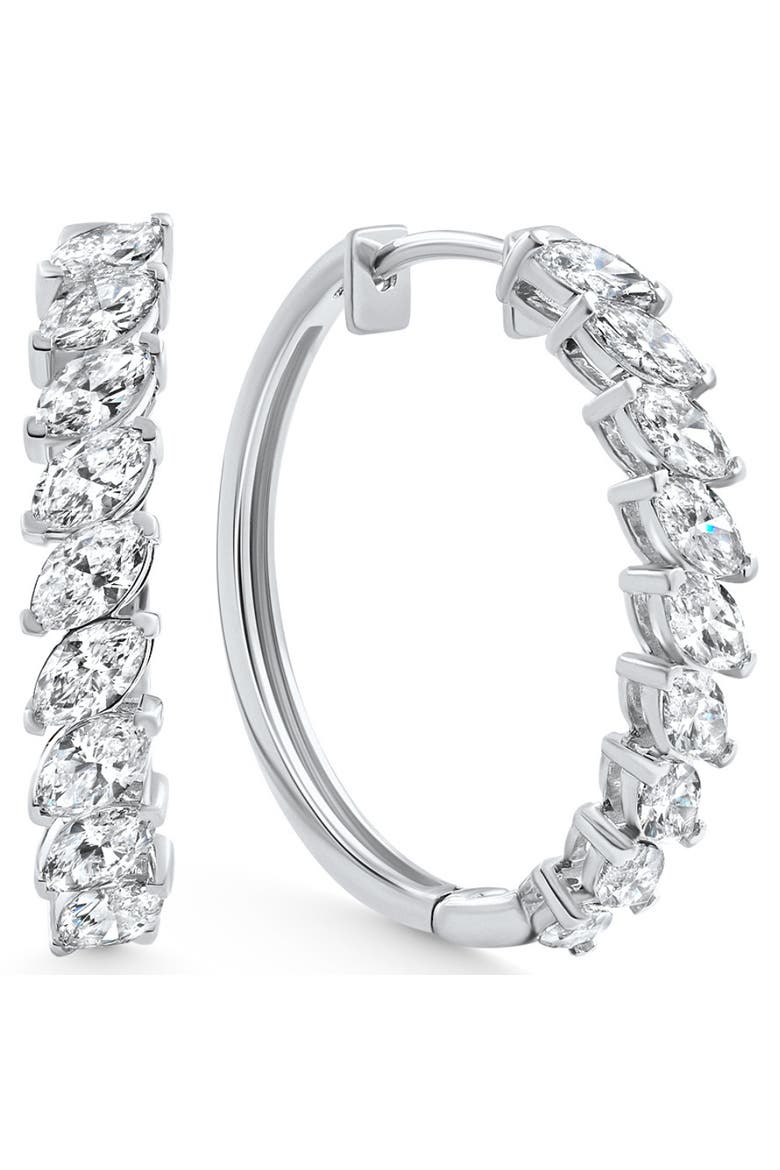 2 - 6 Ct Marquise Cut Diamond Hoops 14k Gold Lab Grown Women's Earrings 1", Main, color, White Gold - 3Ct