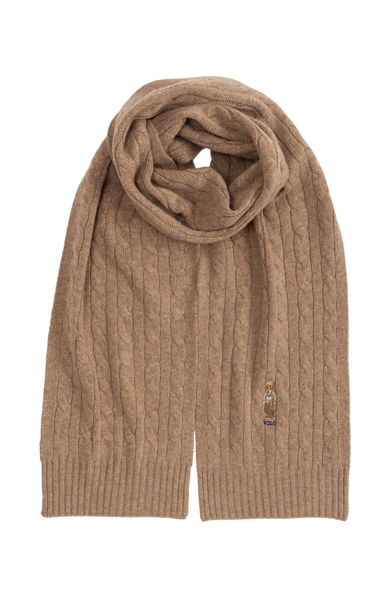 Polo Ralph Lauren Charles Bear Cable Scarf, Alternate, color, Italian Hthr