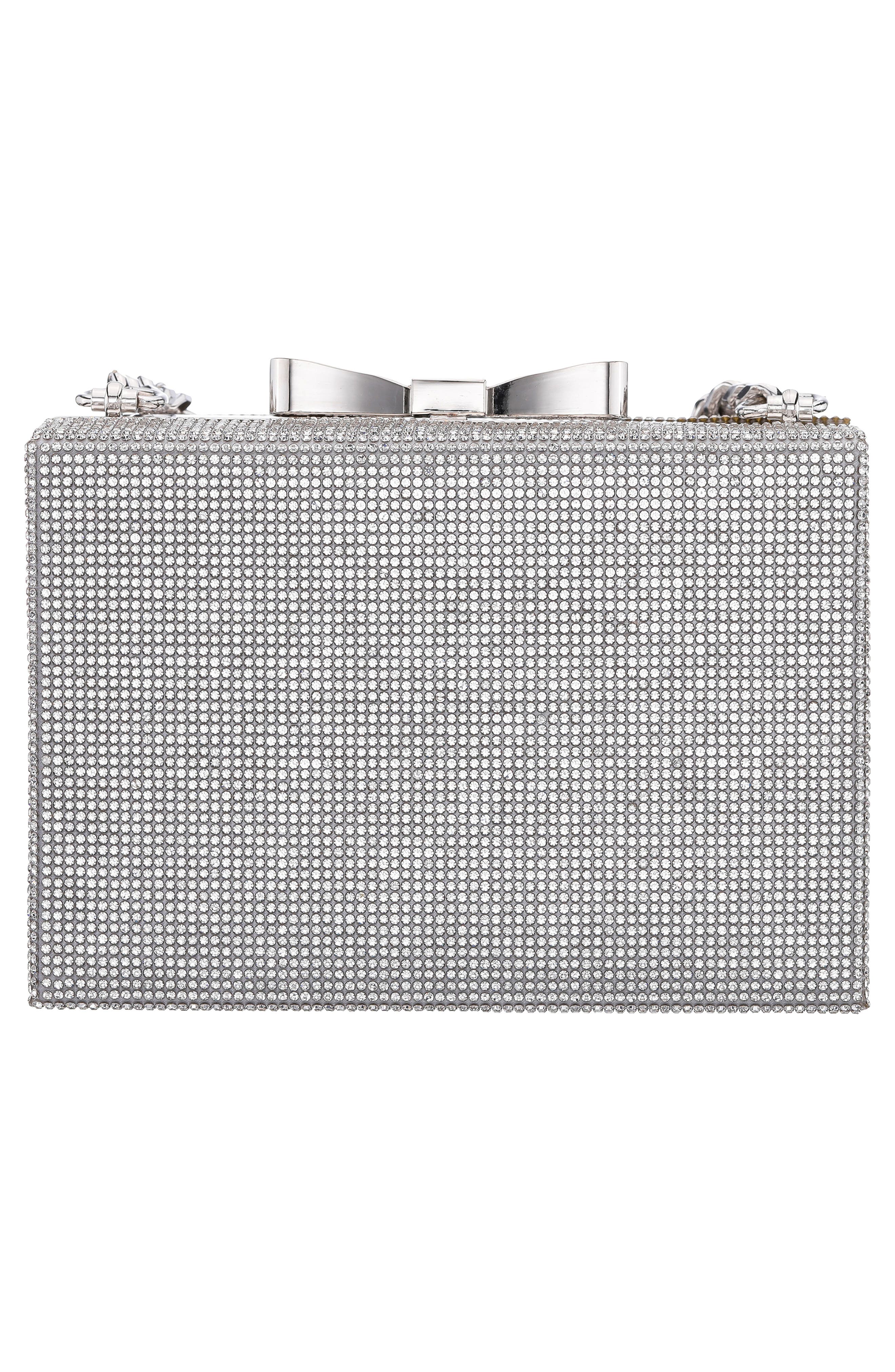 Regalo Crystal Bow Clutch, Alternate, color, SILVER