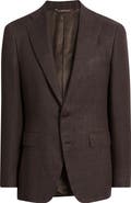 Canali Capri Trim Fit Brown Check Jacquard Linen & Wool Sport Coat