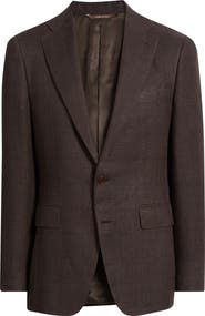 Canali Capri Trim Fit Brown Check Jacquard Linen & Wool Sport Coat
