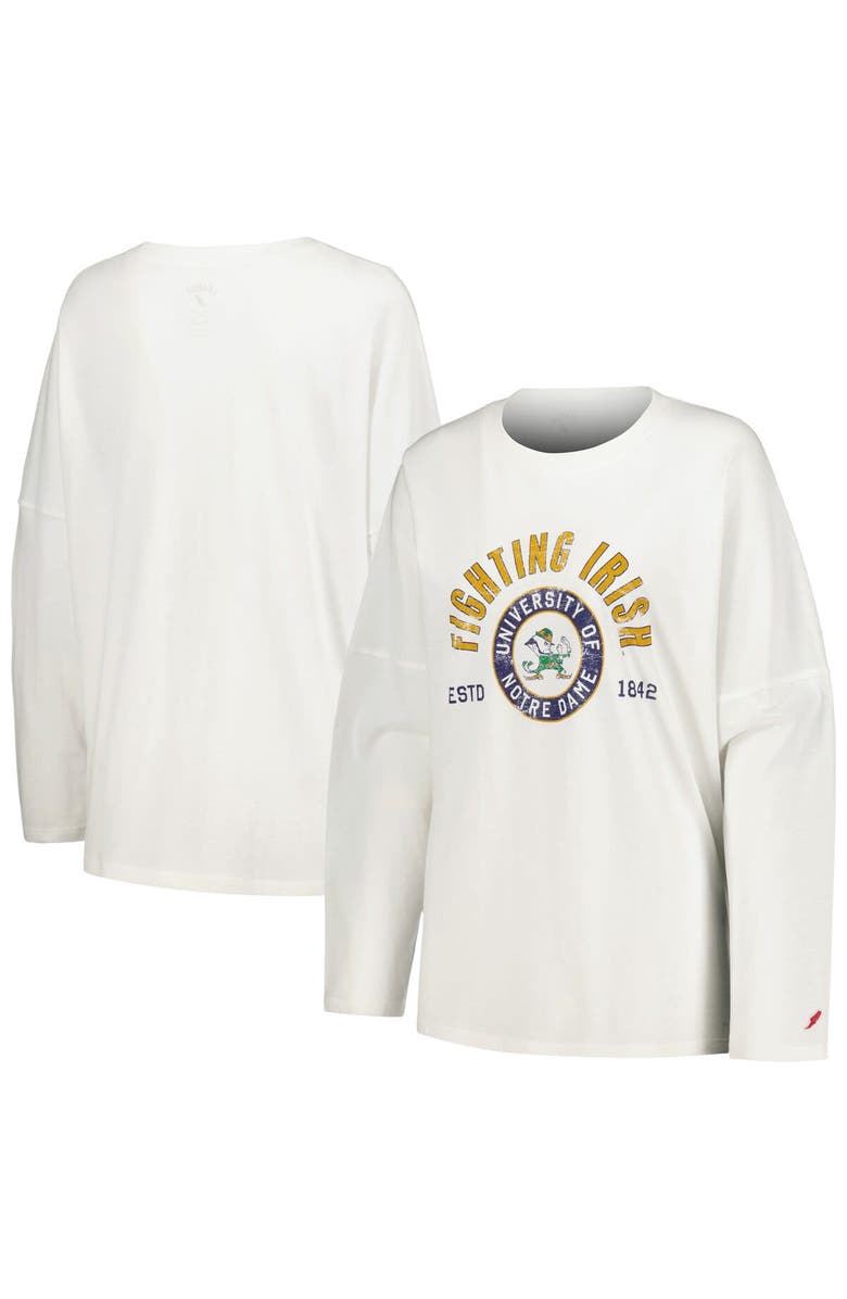 LEAGUE COLLEGIATE WEAR Women's League Collegiate Wear White Notre Dame Fighting Irish Clothesline Oversized Long Sleeve T-Shirt, Main, color, 