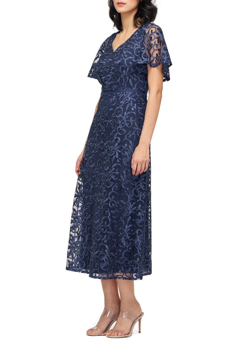 Jess Embroidered Flutter Sleeve Cocktail Dress, Alternate, color, NAVY