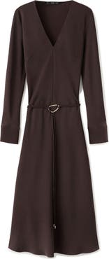 MANGO Belted Long Sleeve Midi Dress