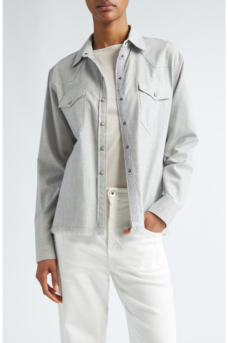 Raw Hem Western Shirt, Main, color, GREY