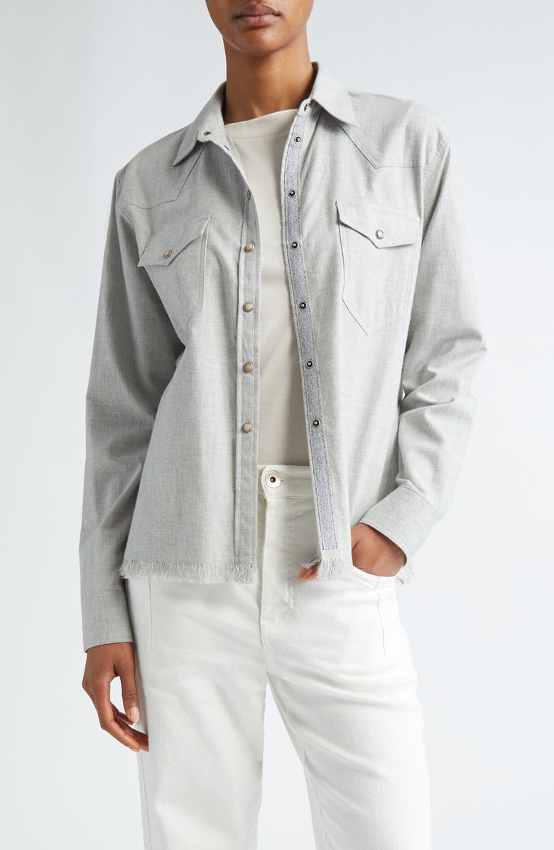 Eleventy Raw Hem Western Shirt, Main, color,
