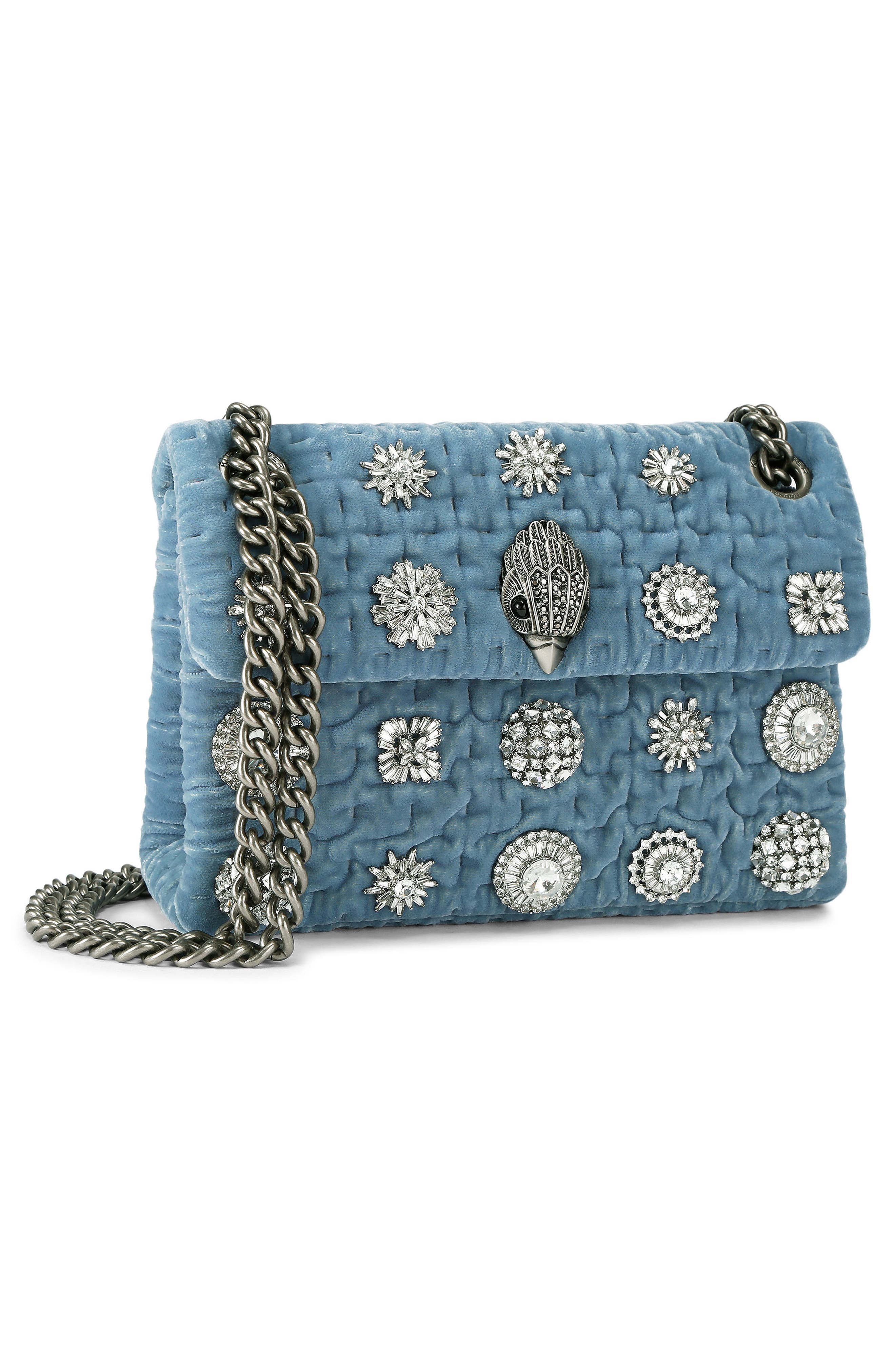 Kurt Geiger London Mini Kensington Velvet Crossbody Bag, Alternate, color, Medium Blue