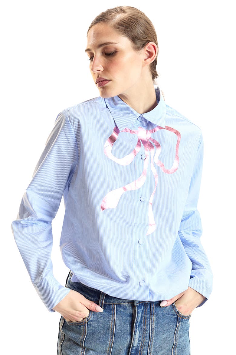Metallic Bow Cotton Shirt, Main, color, Blue