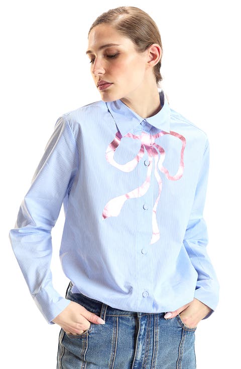 Metallic Bow Cotton Shirt