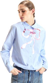 Cynthia Rowley Metallic Bow Cotton Shirt