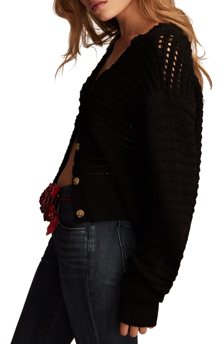 Lucky Brand Scallop Pointelle Cardigan, Alternate, color, Dark Black