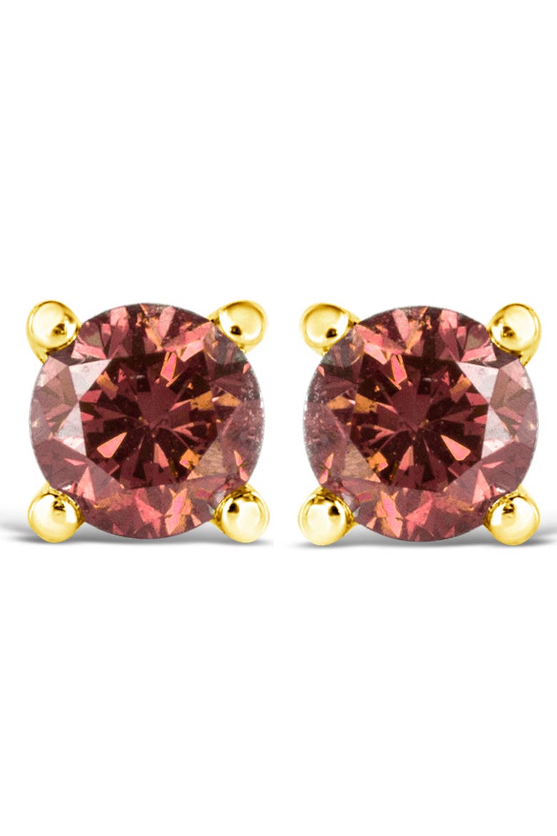 14K Gold 1/3 Cttw Round Pink Diamond Solitaire Stud Earrings, Alternate, color, Yellow