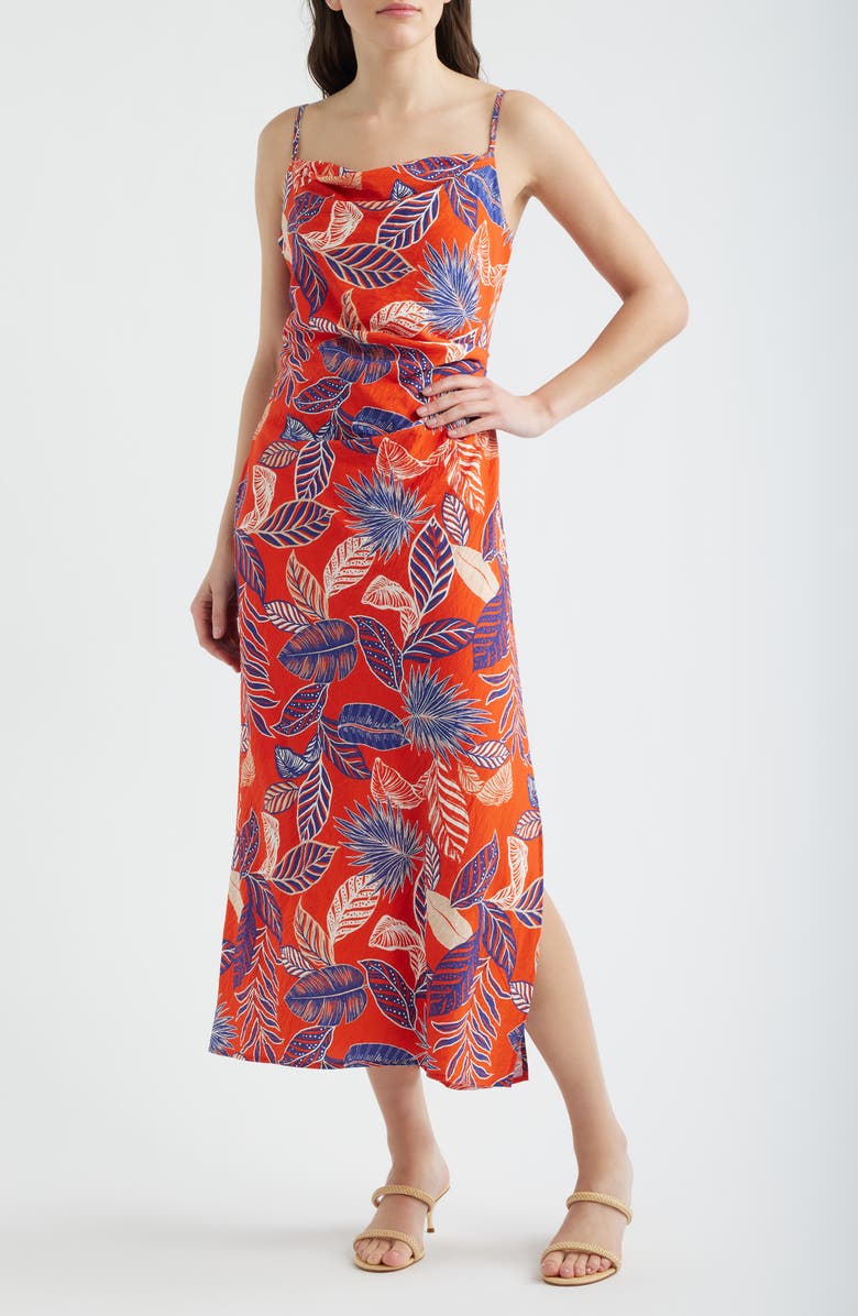 Sam Edelman Tropical Print Midi Dress, Main, color, Tropical Orange